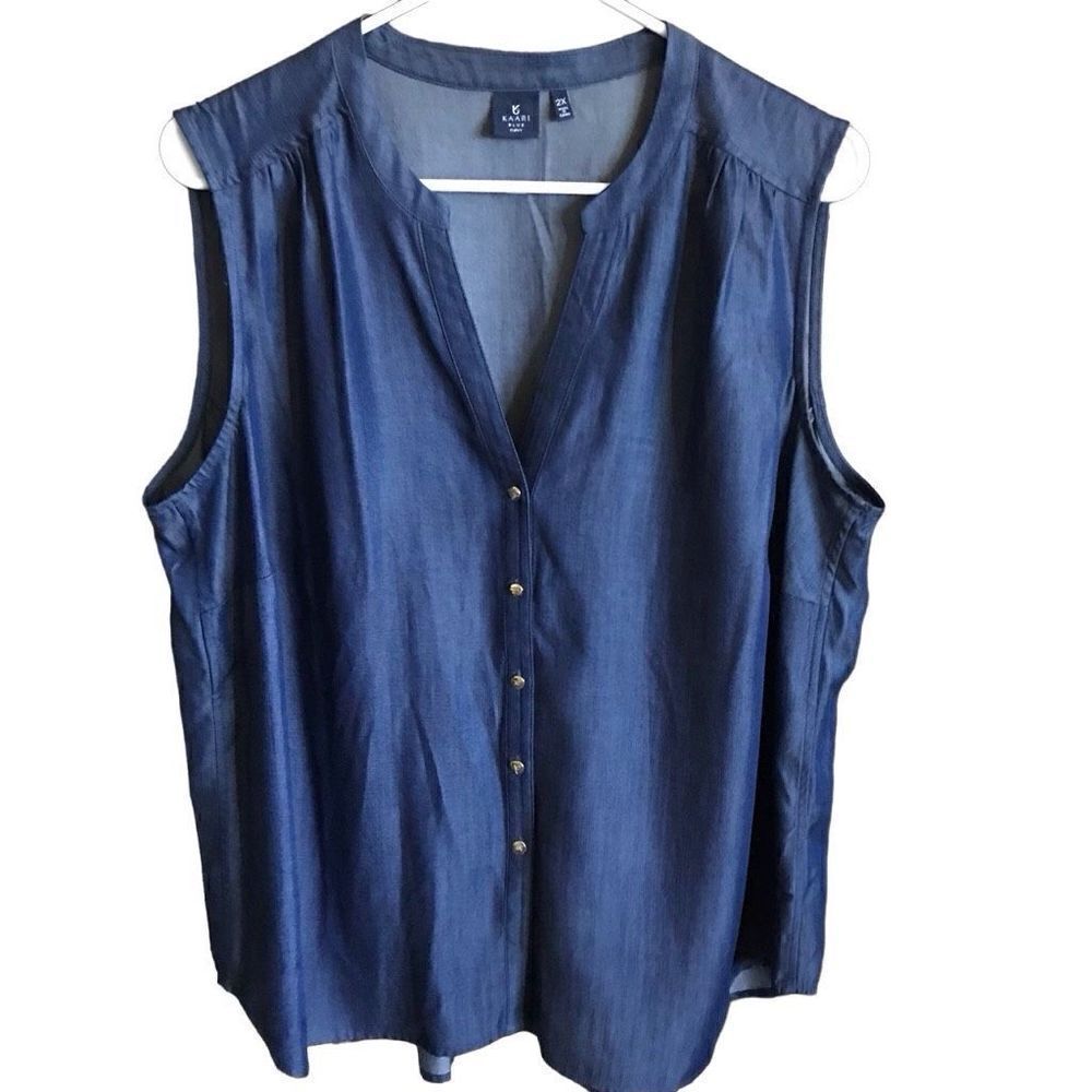 Kaari blue curvy blouse Top Sleeveless top blue plus SZ 2X button front